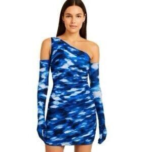 NWOT Miscreants x Revolve Blue & White Tie Dye SJP Mini Dress & Gloves US 2